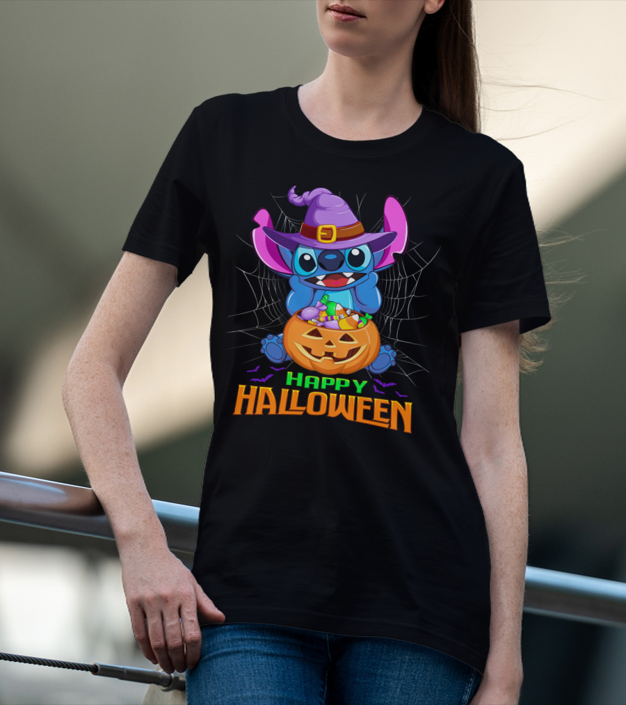 Happy Halloween Stitch Witch Costume Pumpkin Candy Basket T-Shirt