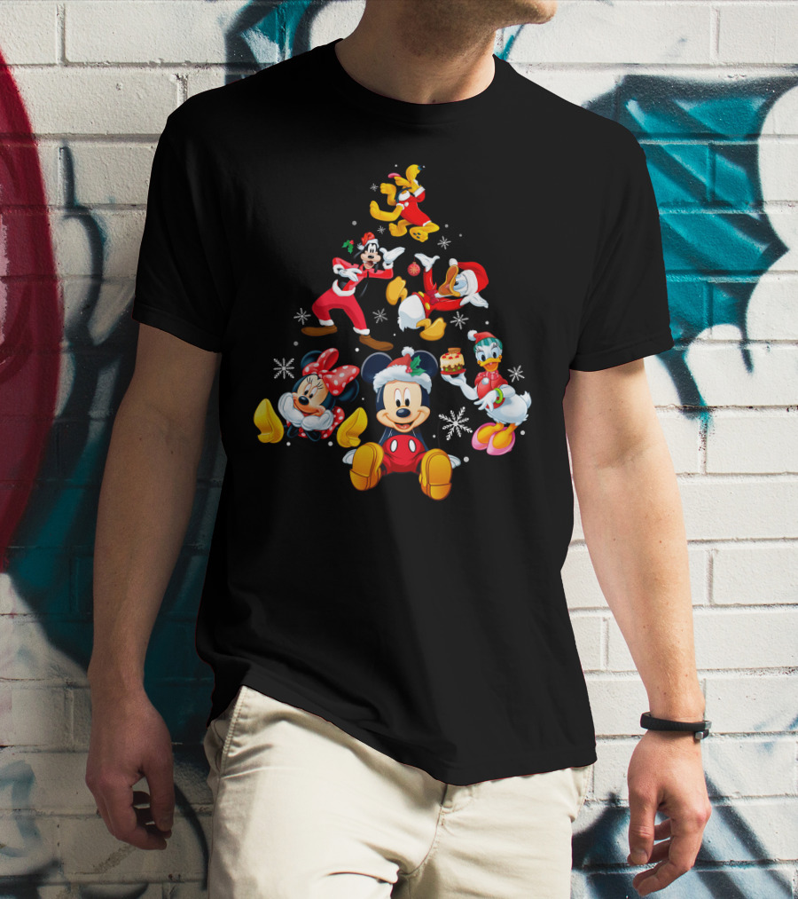 Mickey Minnie Donald Goofy Pluto Daisy Christmas Tree Noel T-Shirt