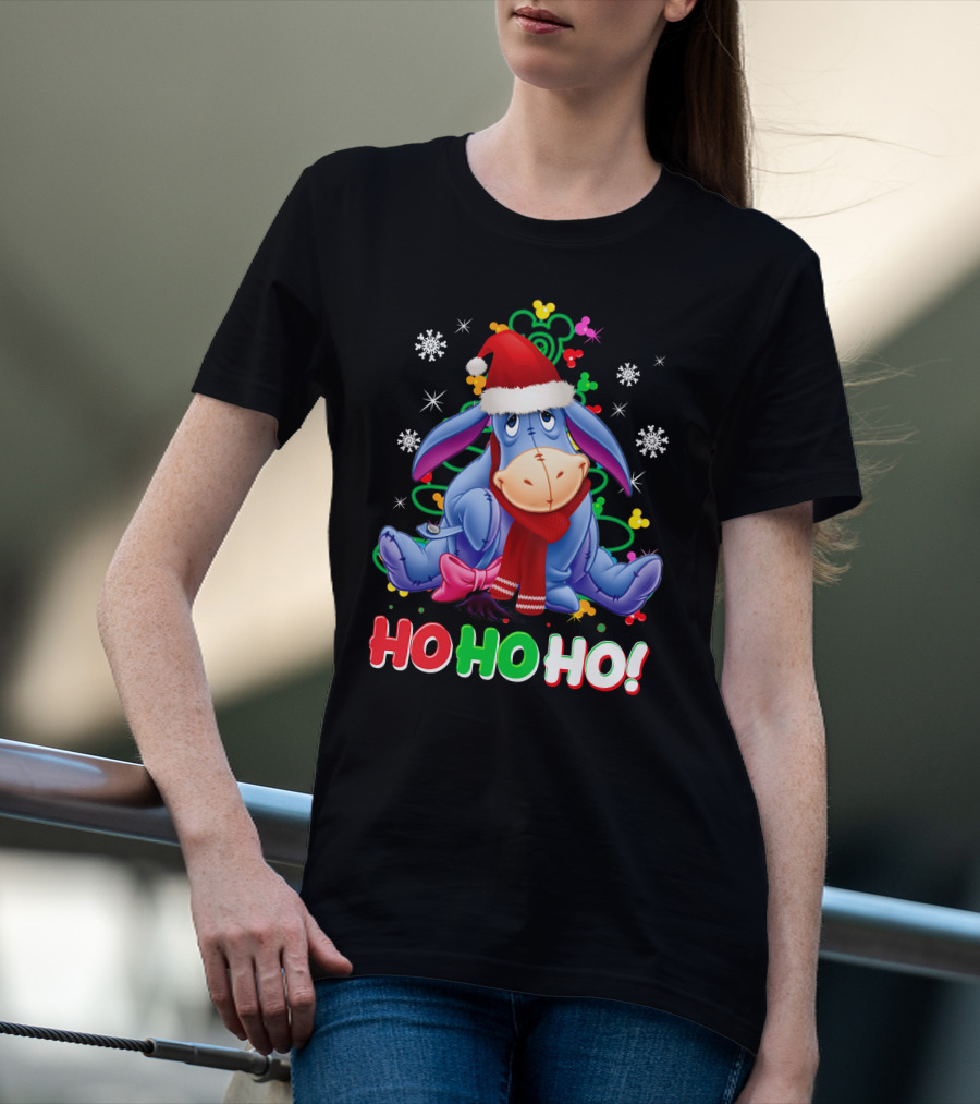Eeyore Christmas Ho Ho Ho Santa Hat And Scarf Festive Theme T-Shirt
