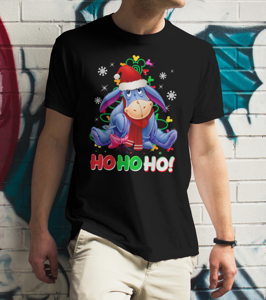 Eeyore Christmas Ho Ho Ho Santa Hat And Scarf Festive Theme T-Shirt