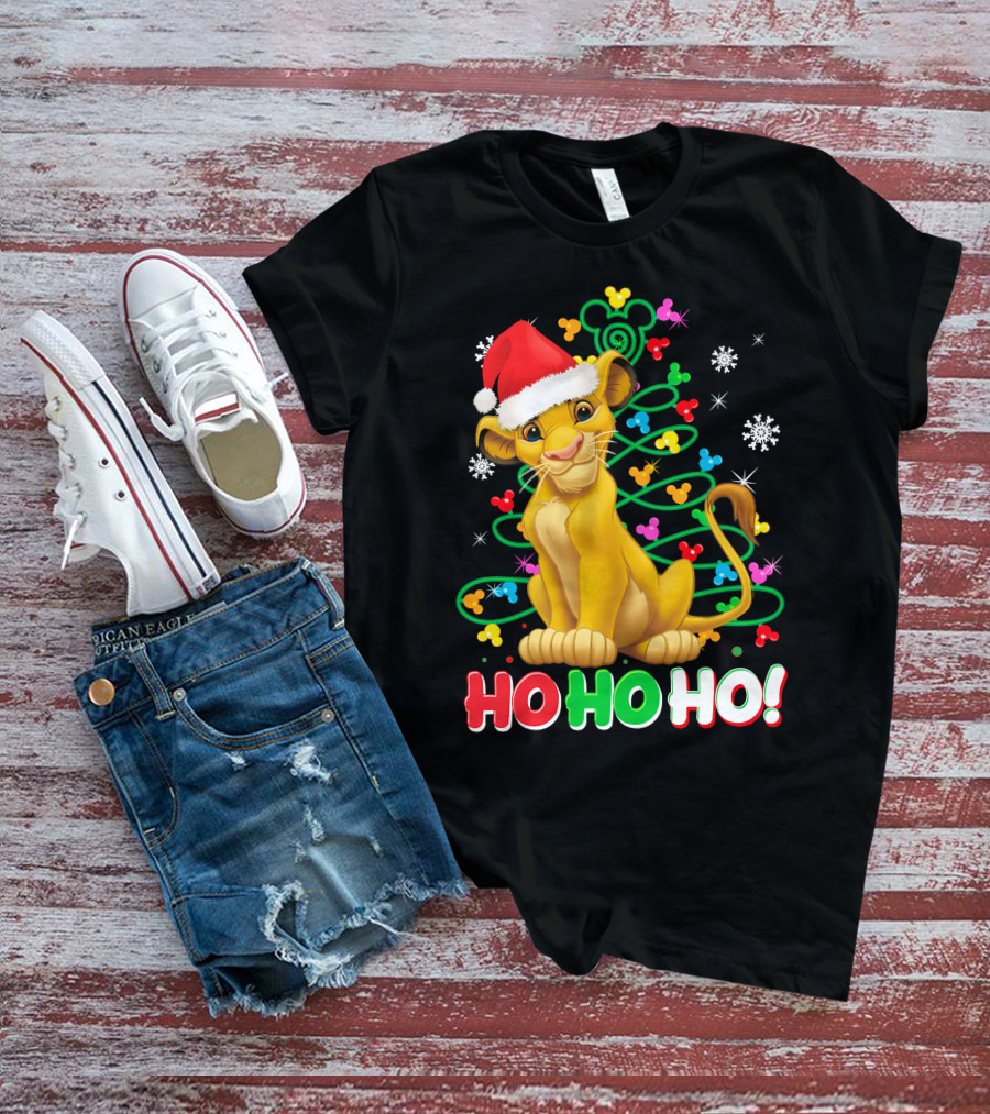 Simba Christmas Tree Ho Ho Ho Snowflakes Santa Hat T-Shirt