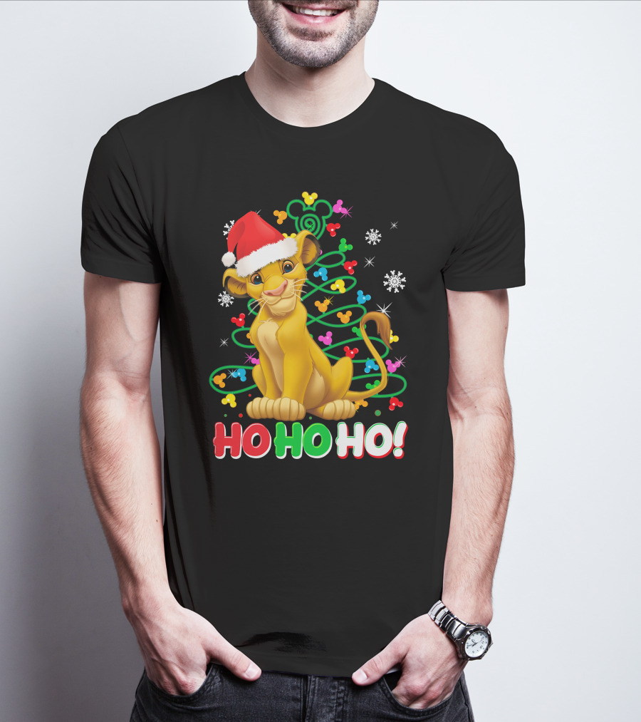 Simba Christmas Tree Ho Ho Ho Snowflakes Santa Hat T-Shirt