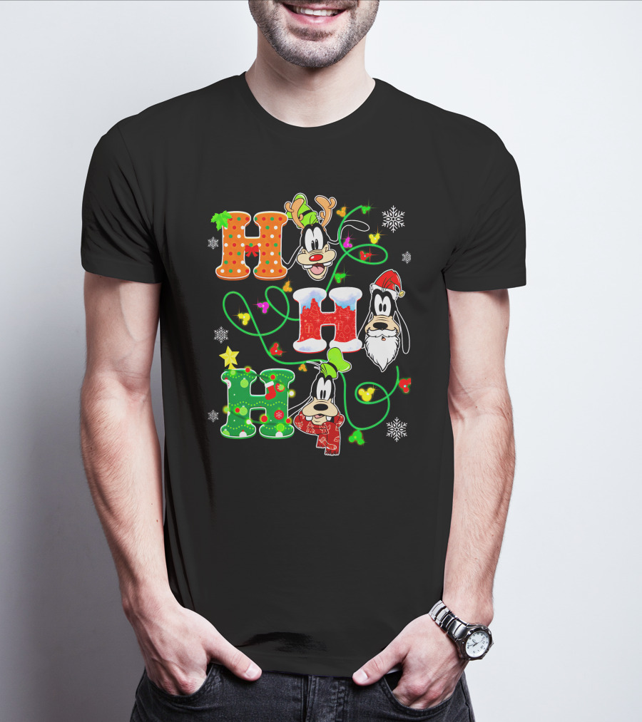 Goofy Christmas Holiday Hhh With Santa Hat And Snowflakes T-Shirt