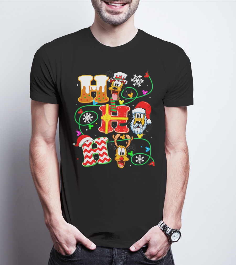 Ho Ho Ho Pluto Christmas Snowflakes Santa Hat Reindeer Holiday Magic T-Shirt