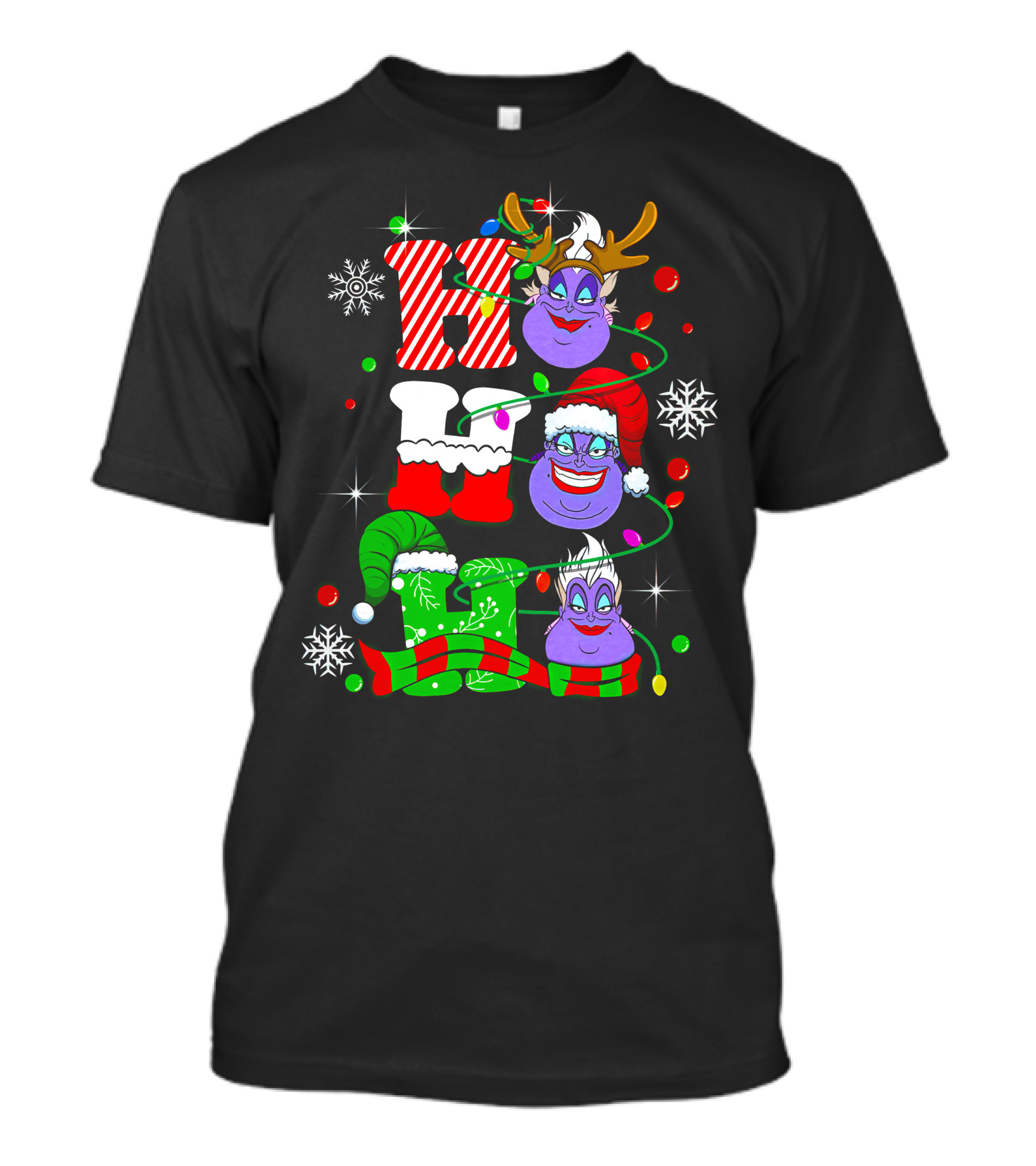 Ho Ho Ho Ursula Christmas Reindeer Santa Hats And Snowflakes T-Shirt