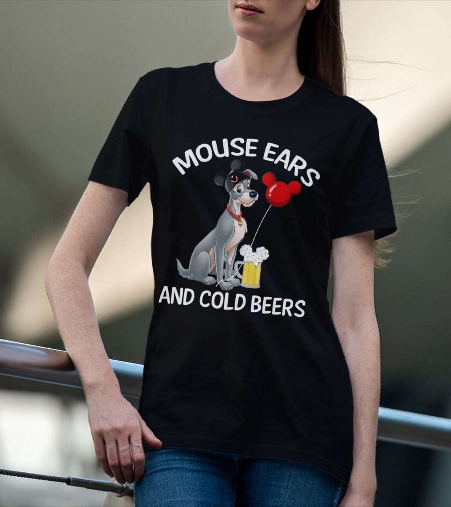 Mouse Ears And Cold Beers Dog With Balloon And Beer Mug T-Shirt