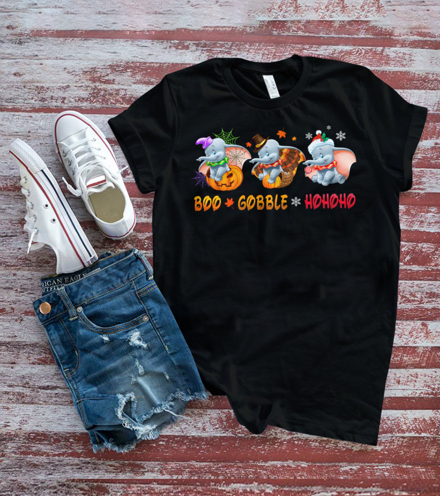 Boo Gobble Hohoho Dumbo Halloween Thanksgiving Christmas T-Shirt