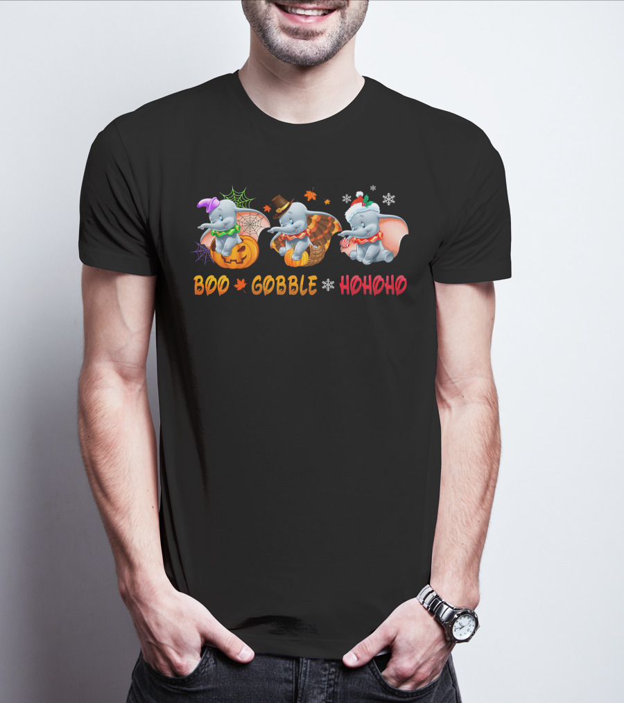 Boo Gobble Hohoho Dumbo Halloween Thanksgiving Christmas T-Shirt