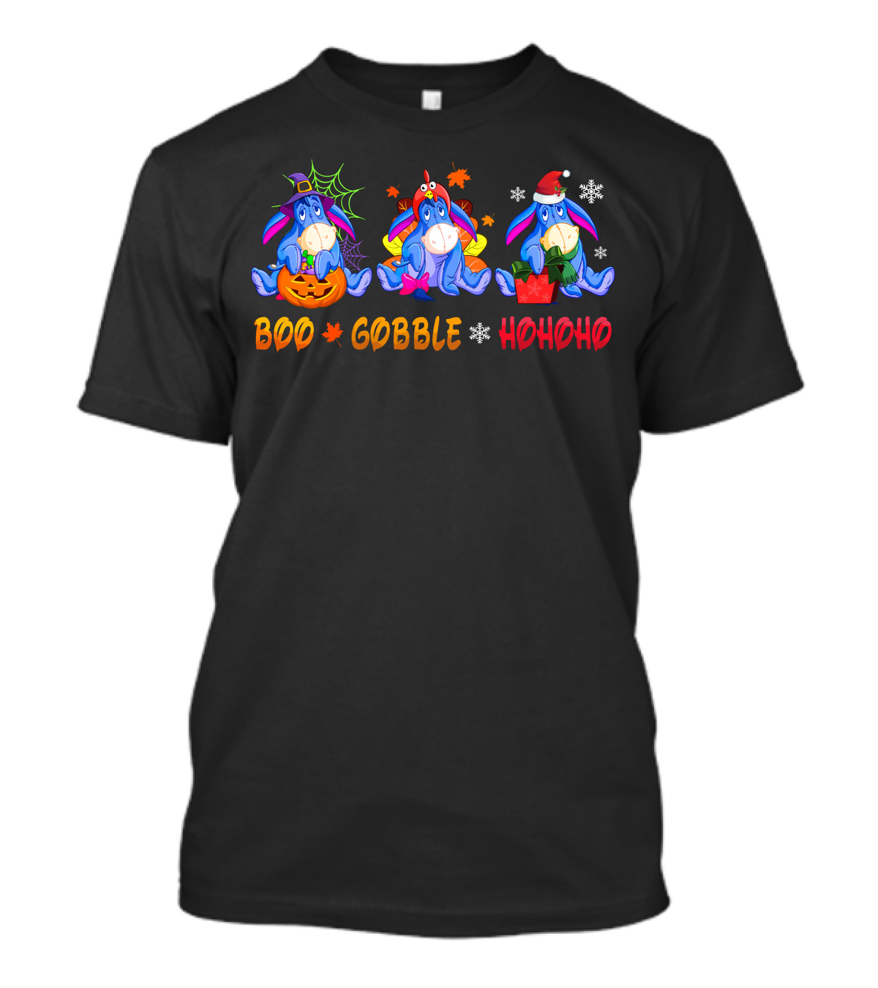 Boo Gobble Hohoho Eeyore Halloween Thanksgiving Christmas T-Shirt