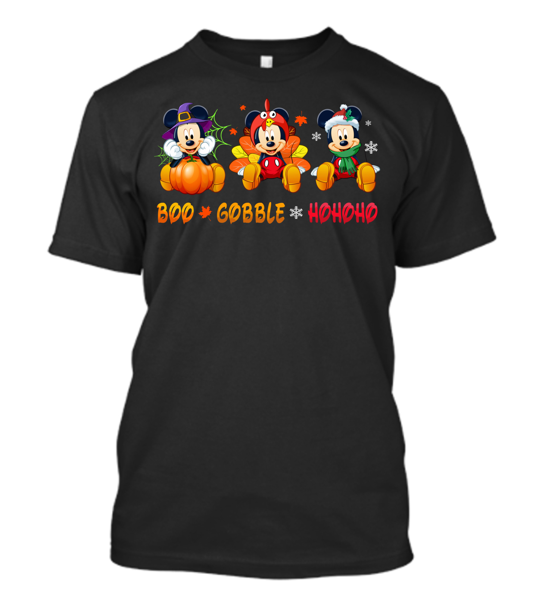 Boo Gobble Ho Ho Ho Mickey Halloween Thanksgiving Christmas T-Shirt