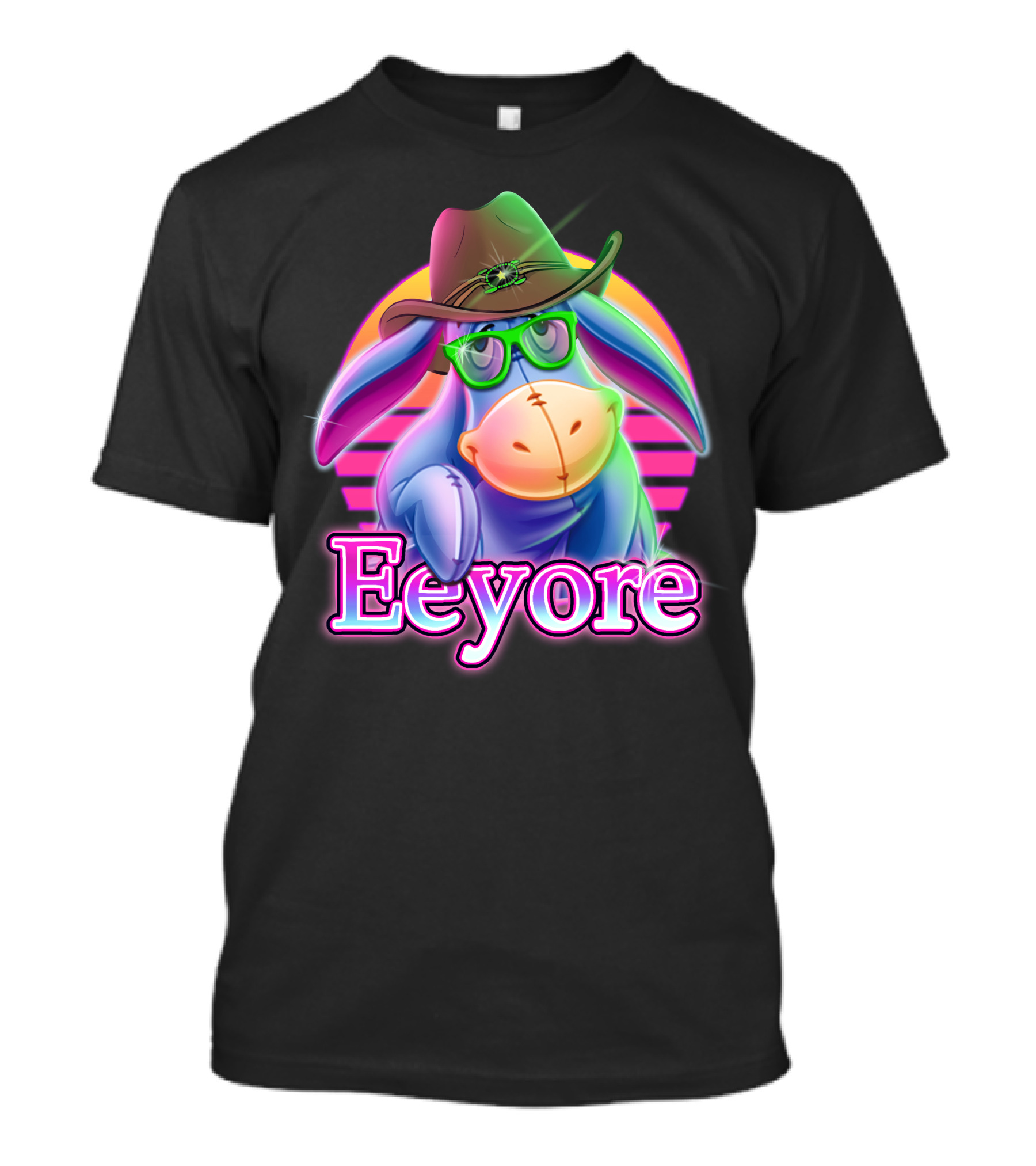Eeyore Cowboy Hat Neon Retro Glasses Style T-Shirt