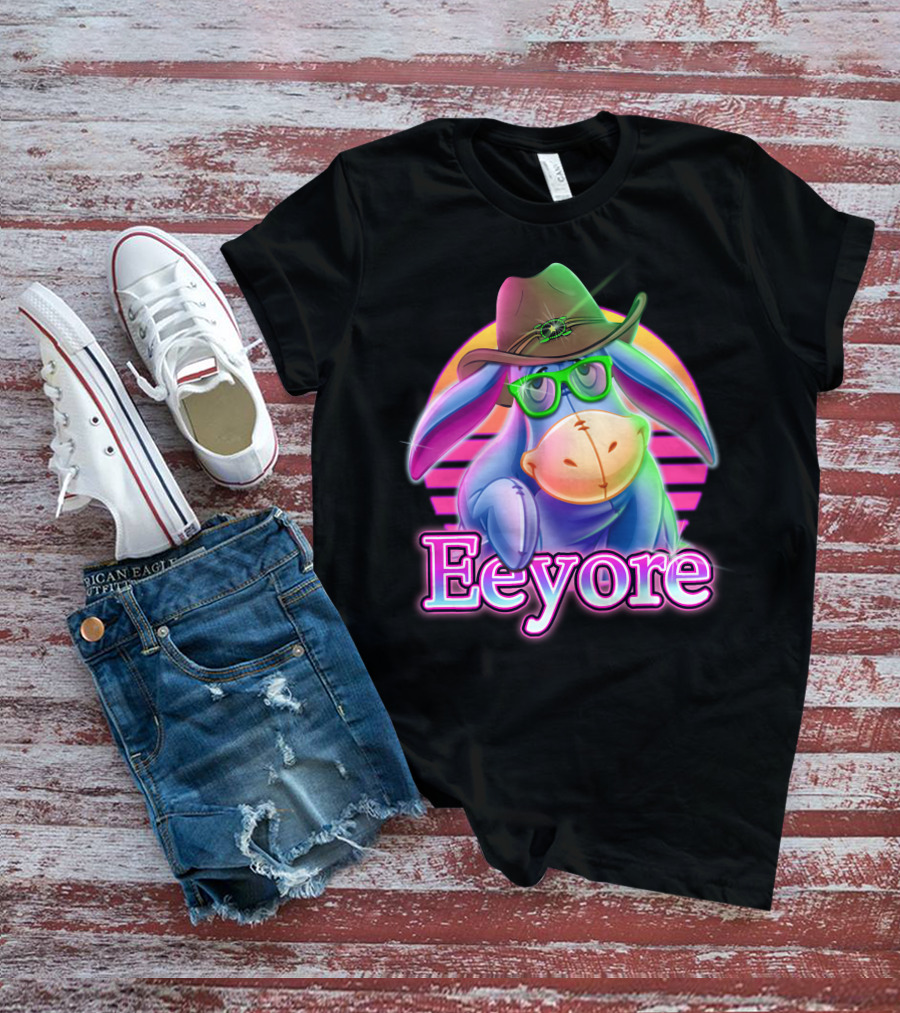 Eeyore Cowboy Hat Neon Retro Glasses Style T-Shirt