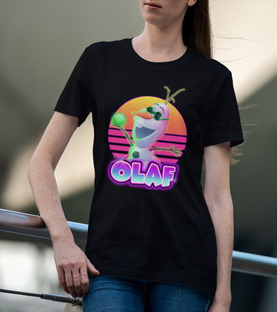 Olaf Retro Neon Sunset Glow With Sunglasses And Smile T-Shirt