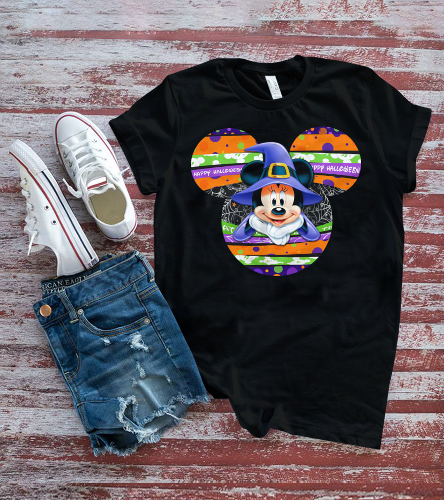 Minnie Mouse Happy Halloween Witch Hat Mickey Head T-Shirt