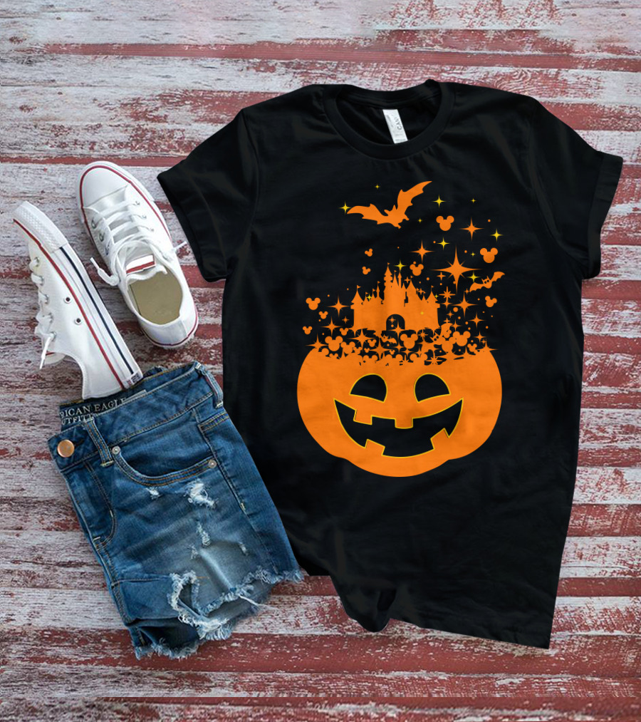 Halloween 74 Magic Pumpkin Castle And Mickey Bat Nightfall T-Shirt