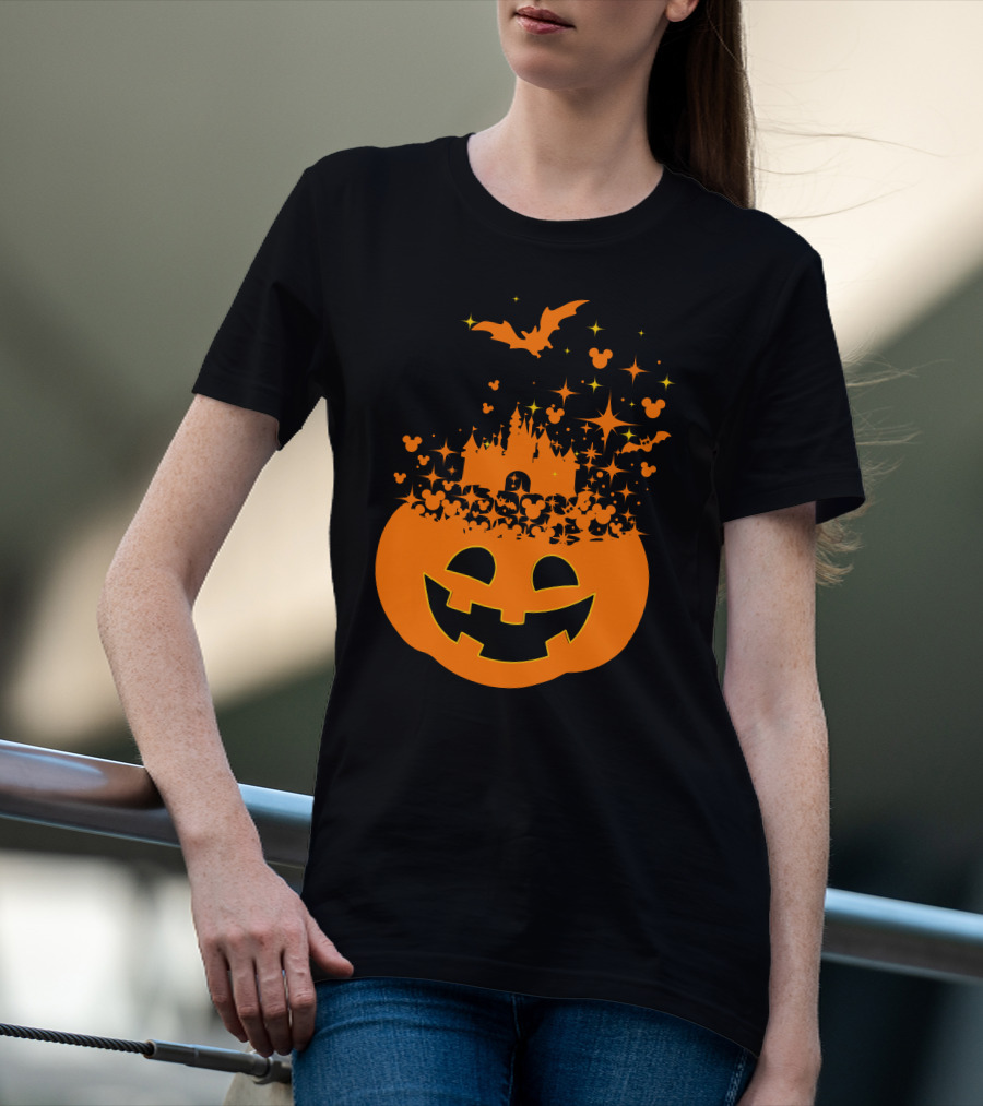 Halloween 74 Magic Pumpkin Castle And Mickey Bat Nightfall T-Shirt