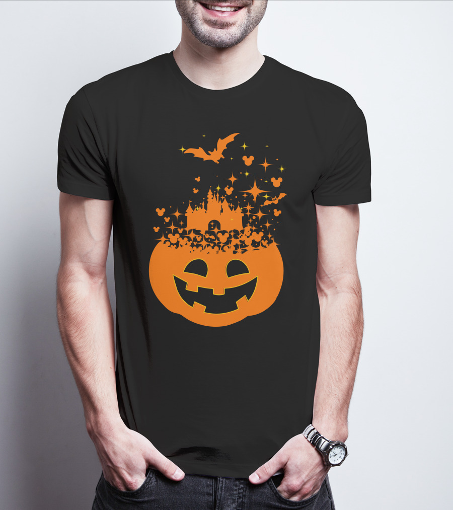 Halloween 74 Magic Pumpkin Castle And Mickey Bat Nightfall T-Shirt