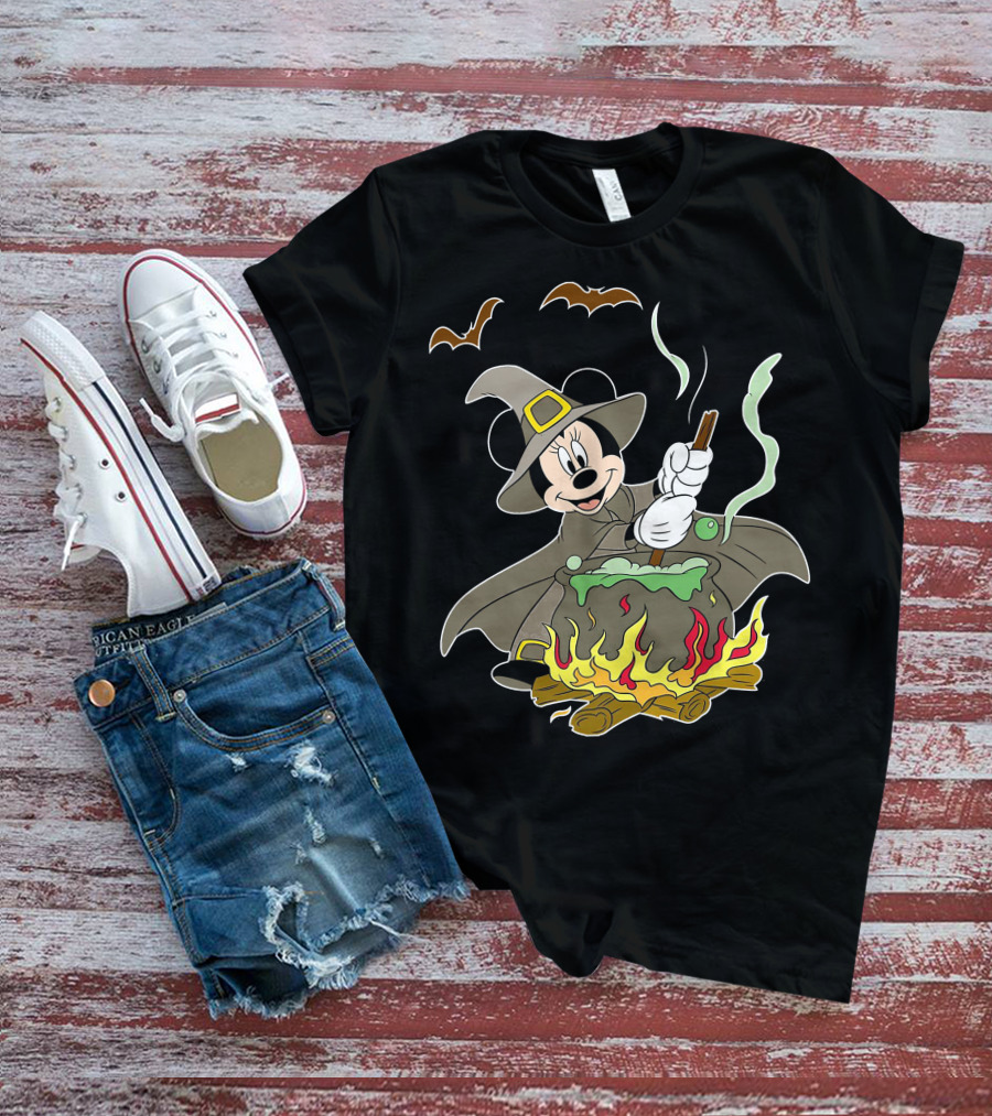 Halloween 92 Minnie Mouse Witch Cauldron And Bats T-Shirt