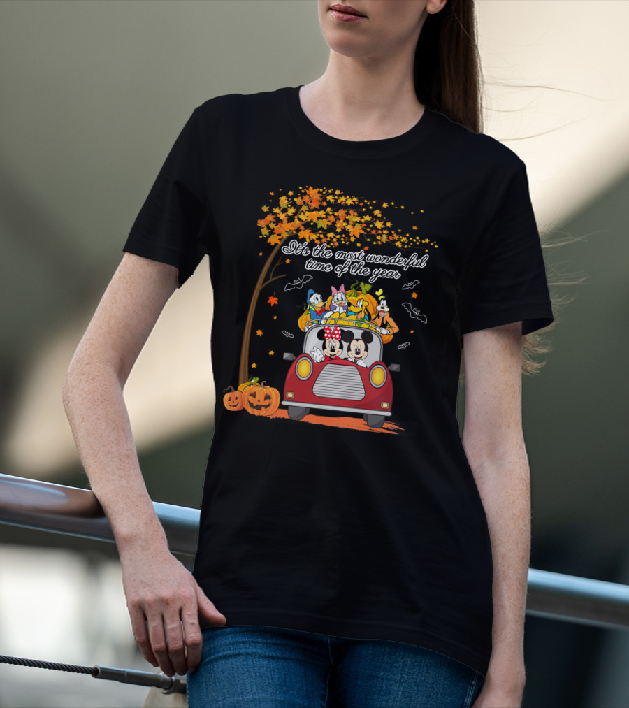 It's The Most Wonderful Time Of The Year Disney Halloween Mickey And Friends Driving With Pumpkins T-Shirt