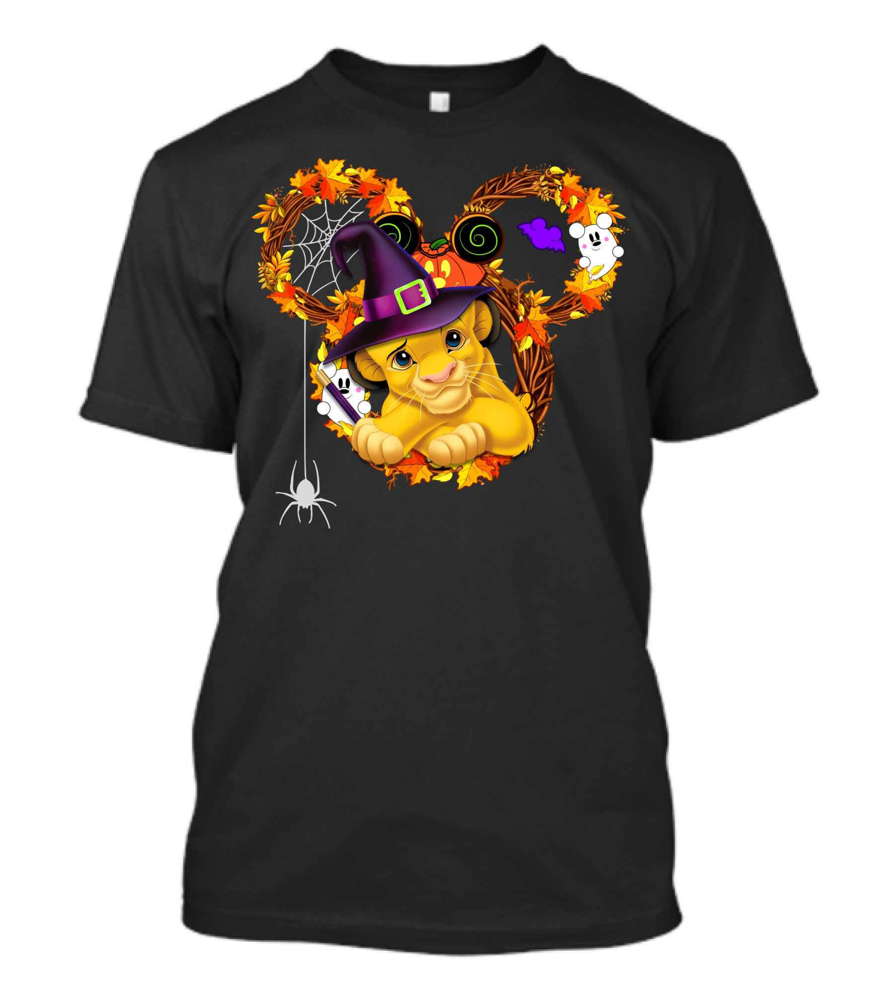 Simba Halloween Wreath With Witch Hat And Autumn Leaves T-Shirt