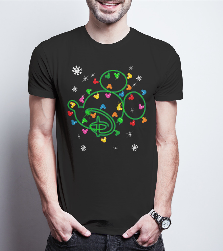 Merry Christmas 99 Lights Mickey Ears Snowflakes T-Shirt
