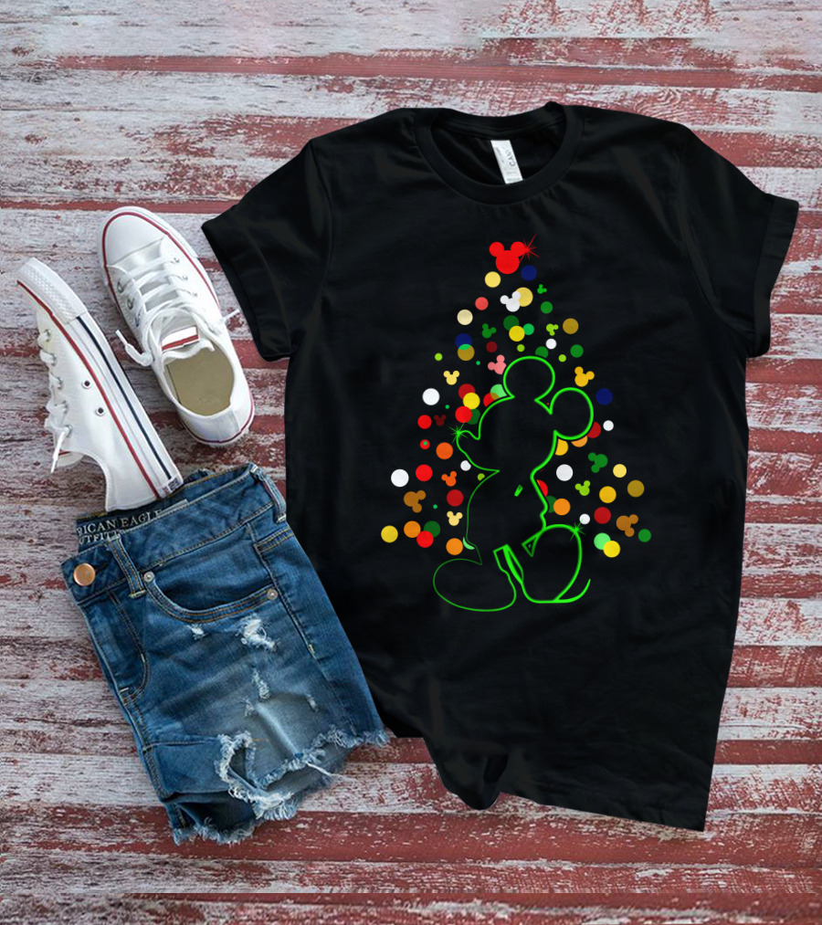 Merry Christmas 101 Mickey Tree Silhouette T-Shirt