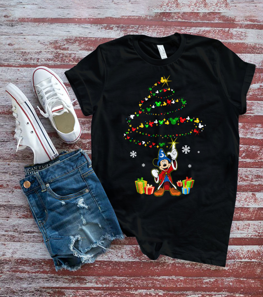 Sorcerer Mickey Mouse Christmas Tree Magic And Presents T-Shirt