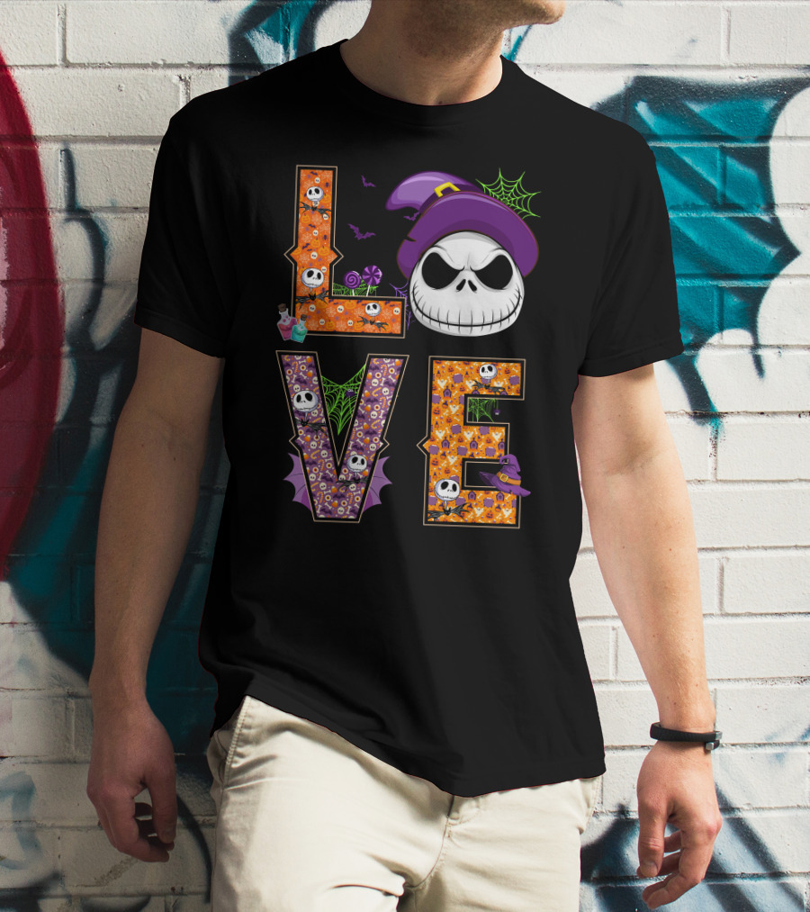 Jack Skellington Love Halloween Potion Hat Spider Webs T-Shirt
