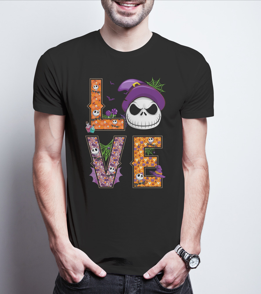 Jack Skellington Love Halloween Potion Hat Spider Webs T-Shirt