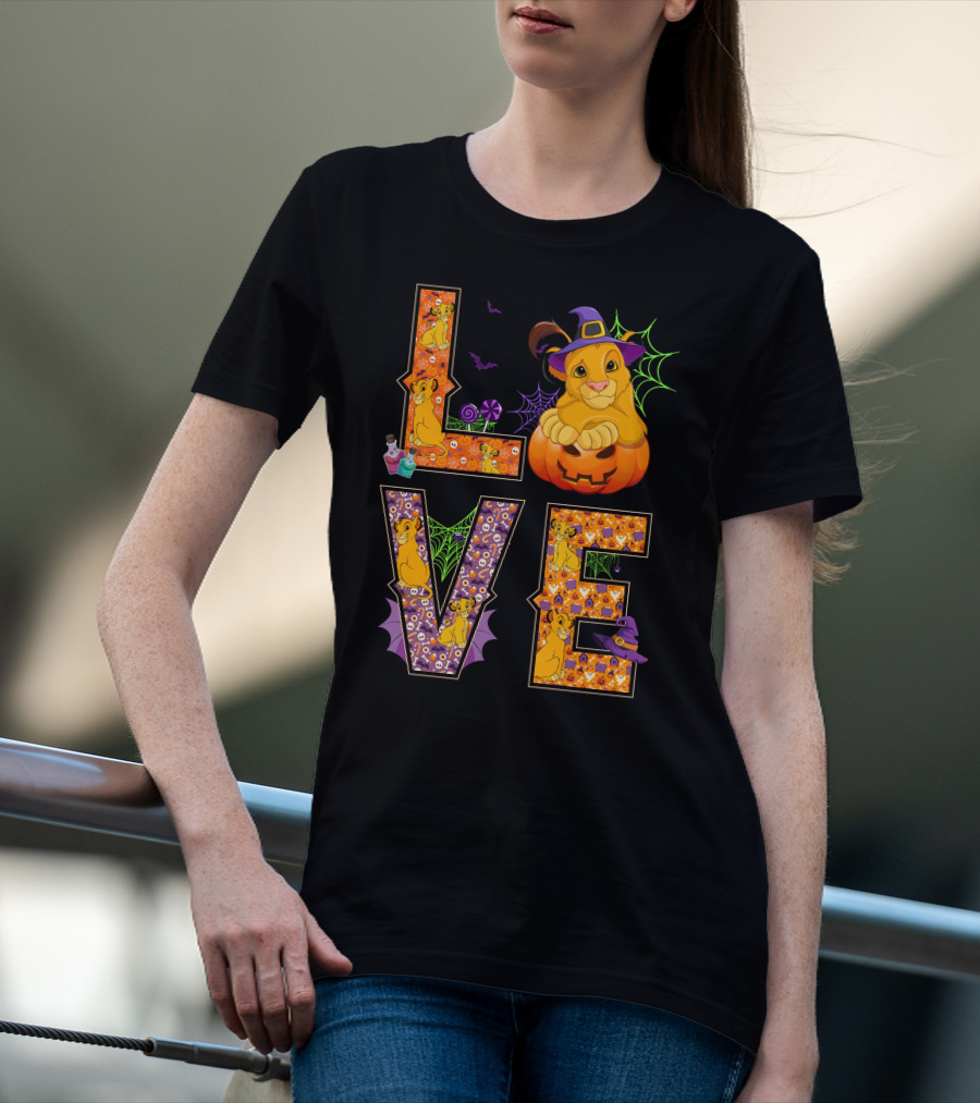 Love Halloween Simba Witch Pumpkin Spiderweb T-Shirt