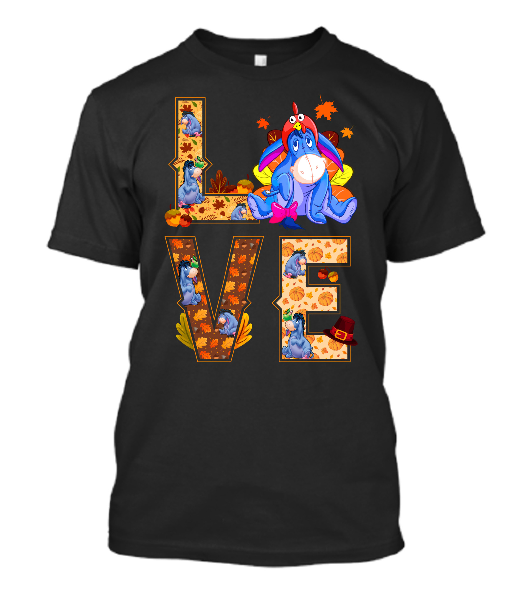 Eeyore Love Fall Leaves Pumpkins Thanksgiving T-Shirt