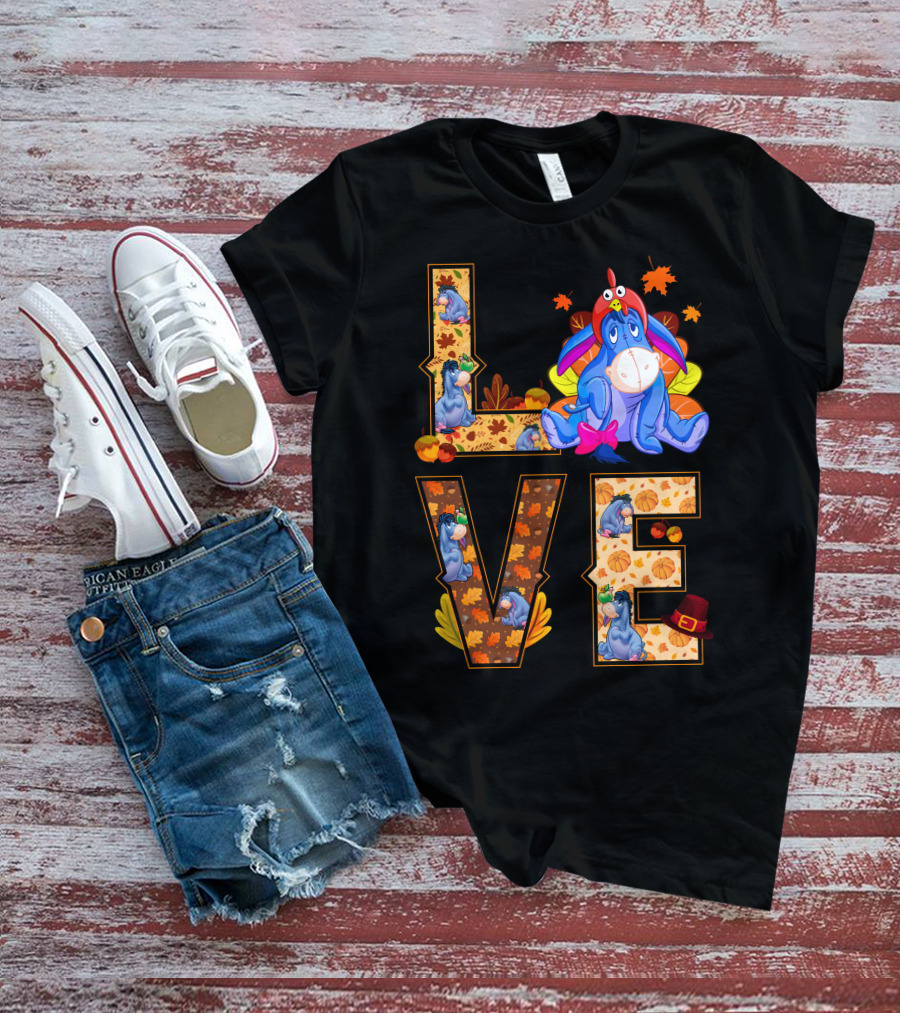 Eeyore Love Fall Leaves Pumpkins Thanksgiving T-Shirt