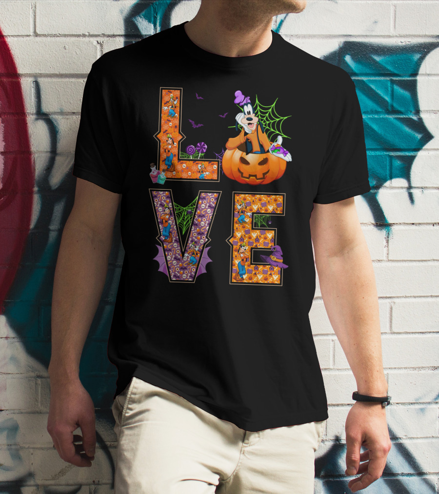 Love Goofy Halloween Pumpkin Spiderweb T-Shirt