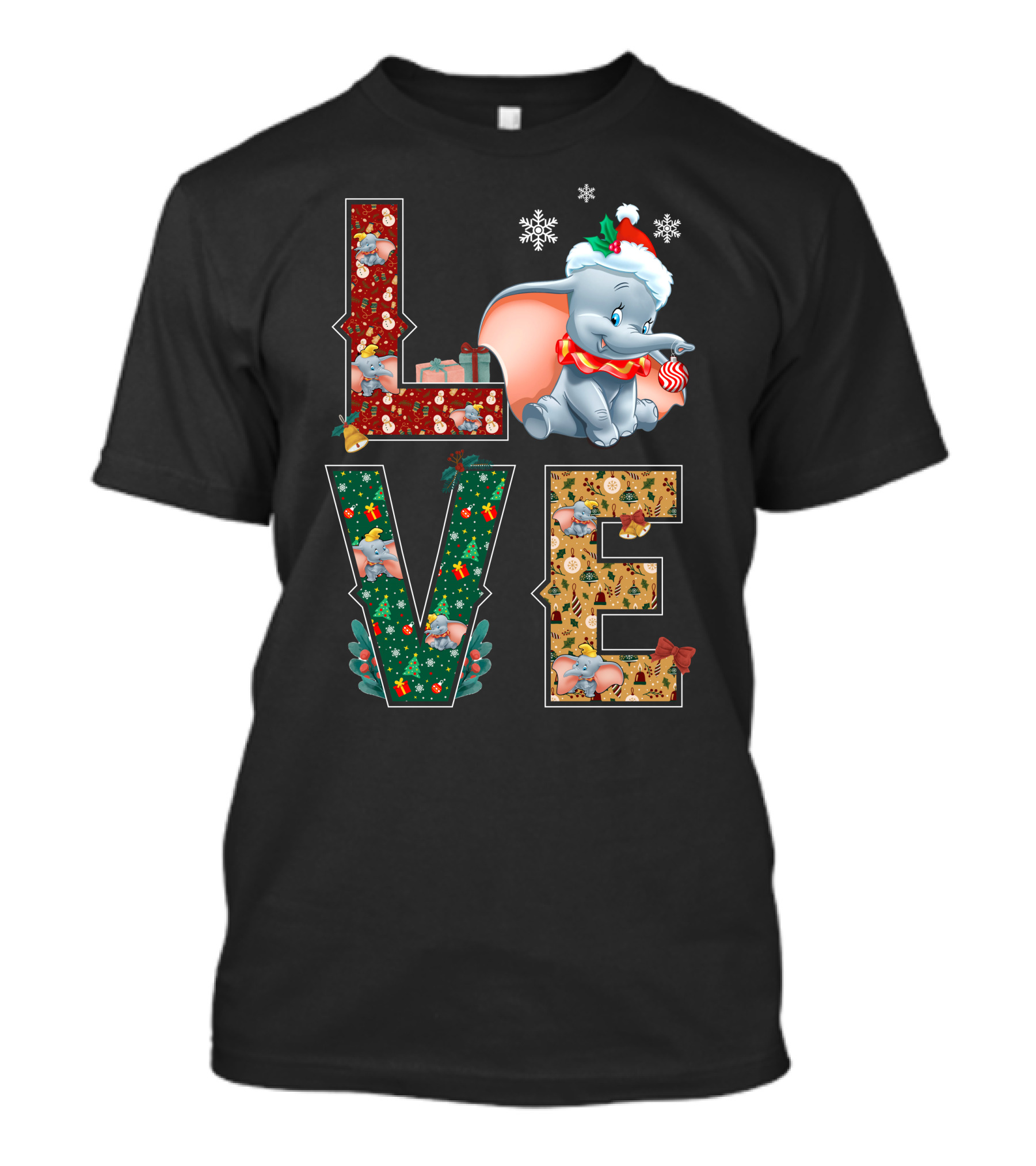 Love Dumbo Christmas Holiday Snowflakes Santa Hat Candy Cane T-Shirt