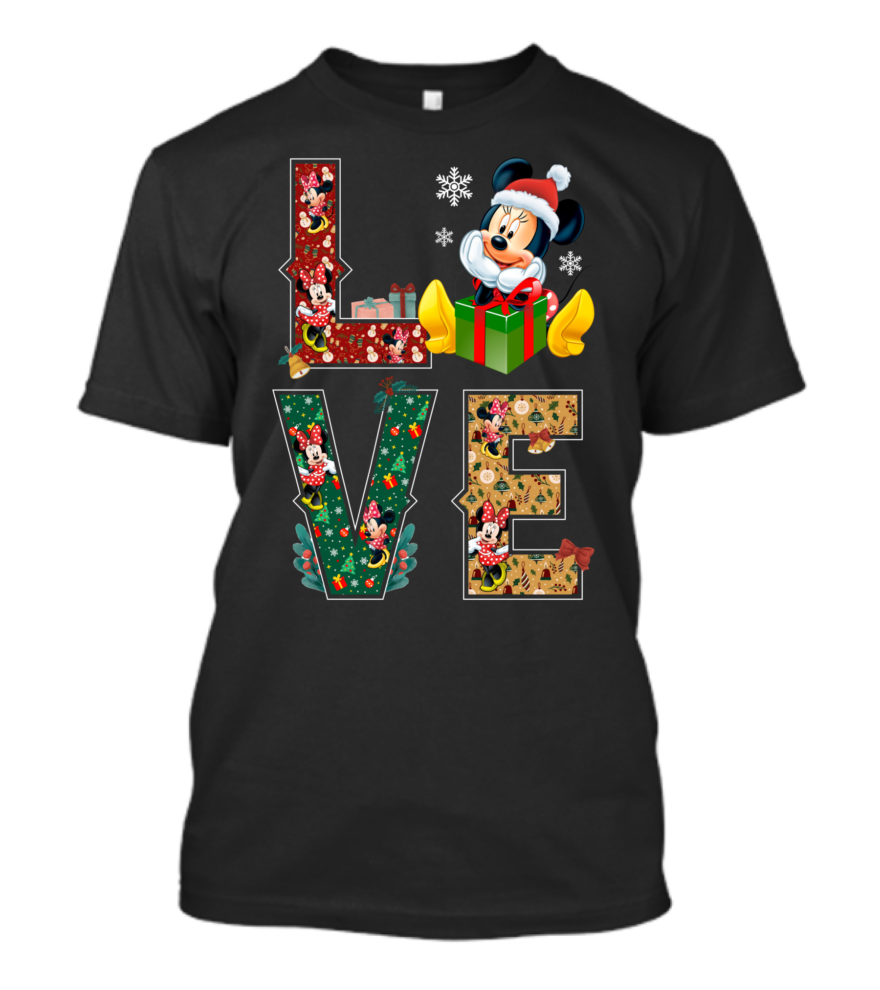 Minnie Christmas Love Santa Hat Holiday Gifts Snowflakes T-Shirt