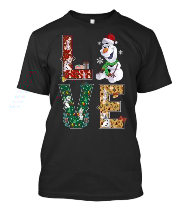Love Olaf Christmas Snowman Santa Hat Scarf Snowflake Gifts T-Shirt