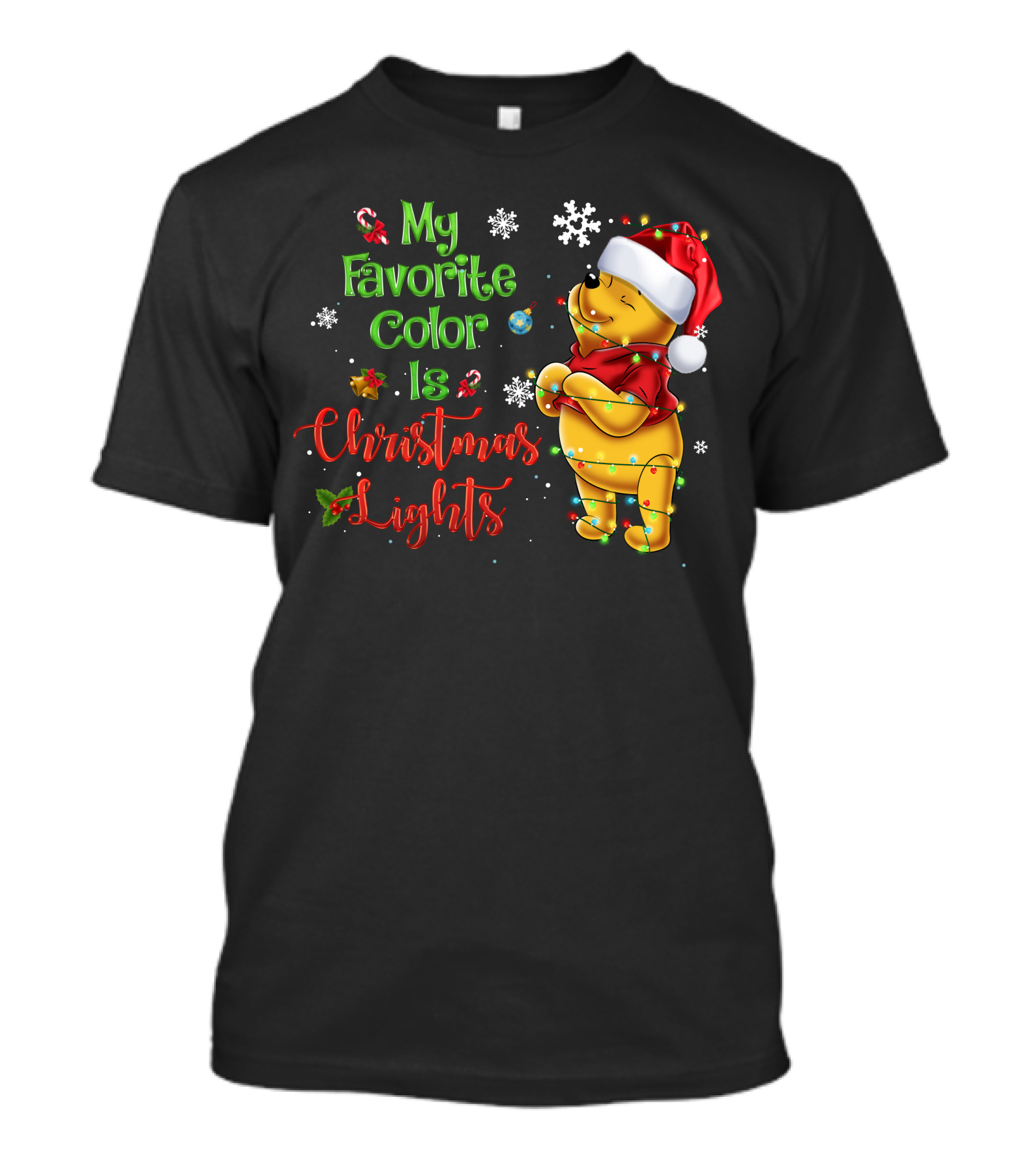 My Favorite Color Is Christmas Lights Pooh Holiday Santa Hat T-Shirt