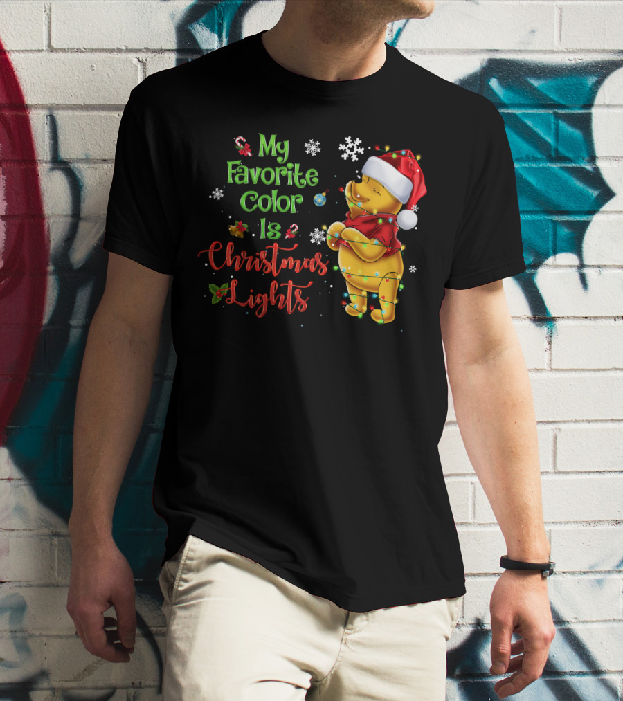My Favorite Color Is Christmas Lights Pooh Holiday Santa Hat T-Shirt
