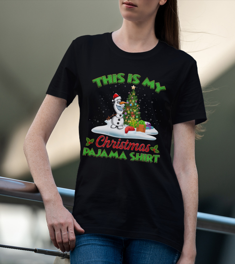 This Is My Christmas Pajama Shirt Holiday Olaf Santa Hat T-Shirt
