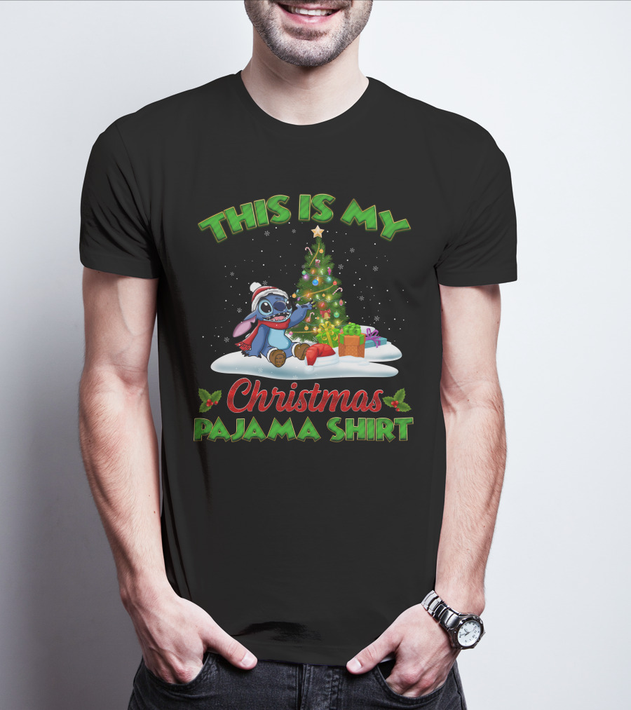 This Is My Christmas Pajama Shirt Stitch Tree Presents T-Shirt