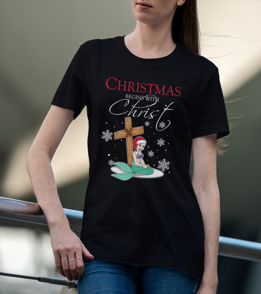 Christmas Begins With Christ Ariel Snowflakes T-Shirt
