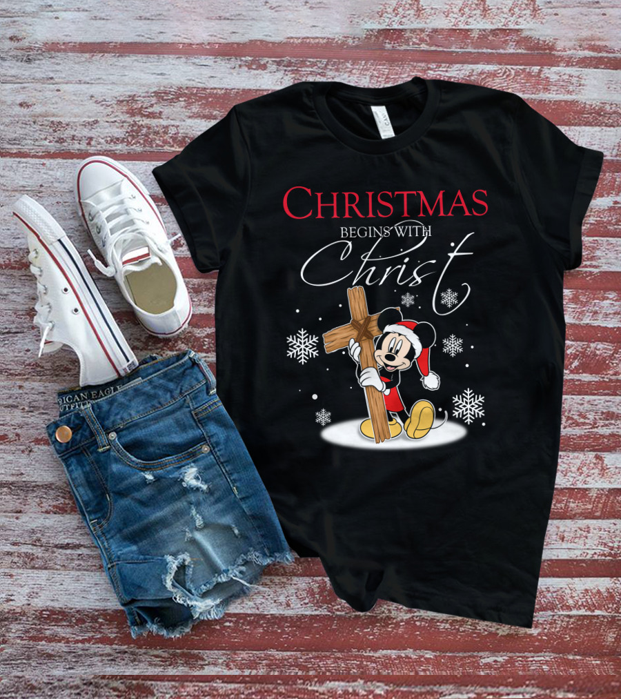 Christmas Begins With Christ Mickey Mouse Snowflakes T-Shirt