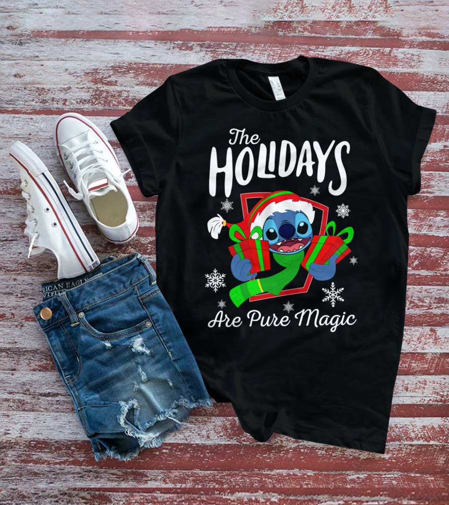 The Holidays Are Pure Magic Stitch Christmas Snowflakes Gifts T-Shirt