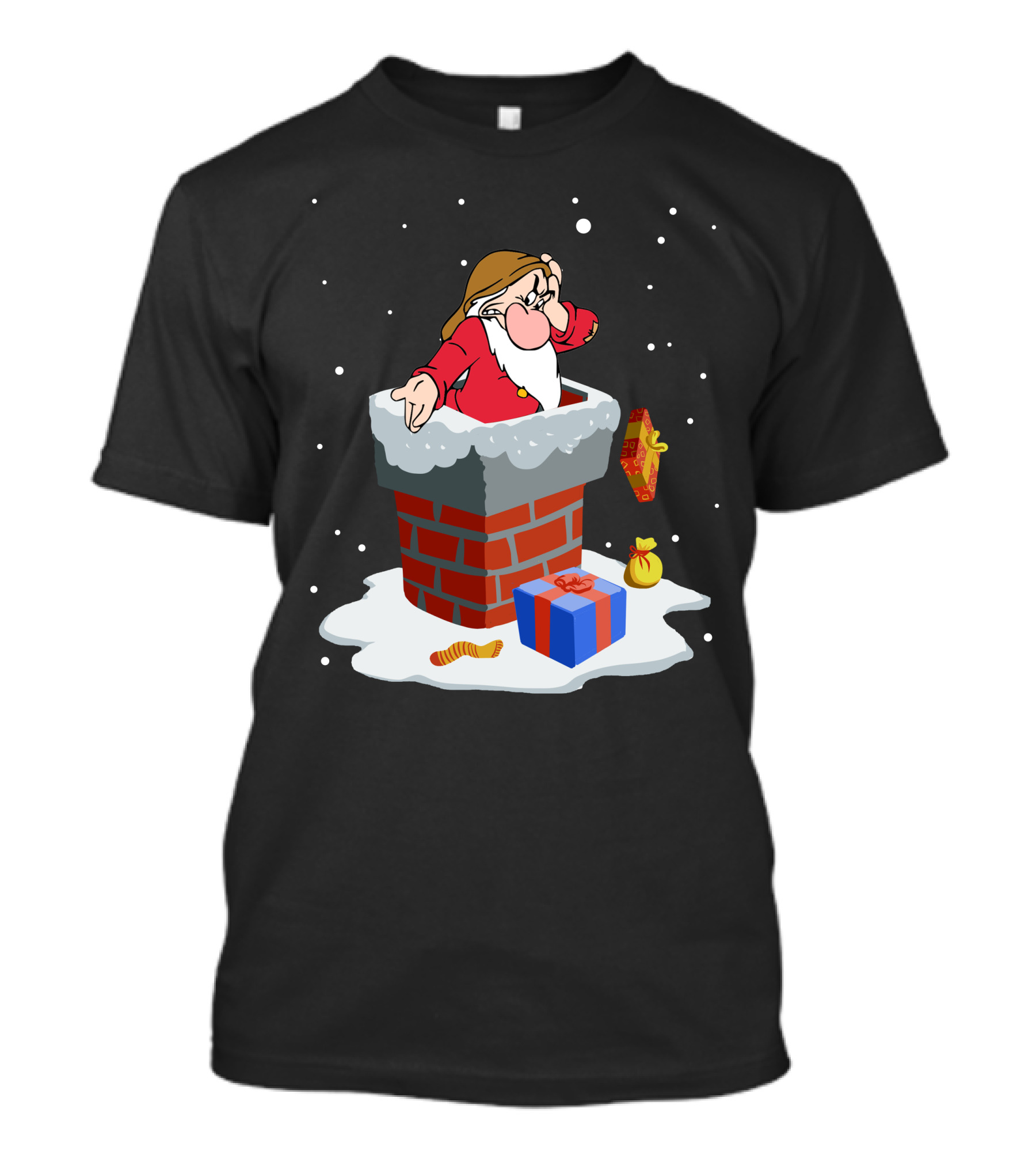 Grumpy Stuck In Chimney With Christmas Gifts And Snow T-Shirt