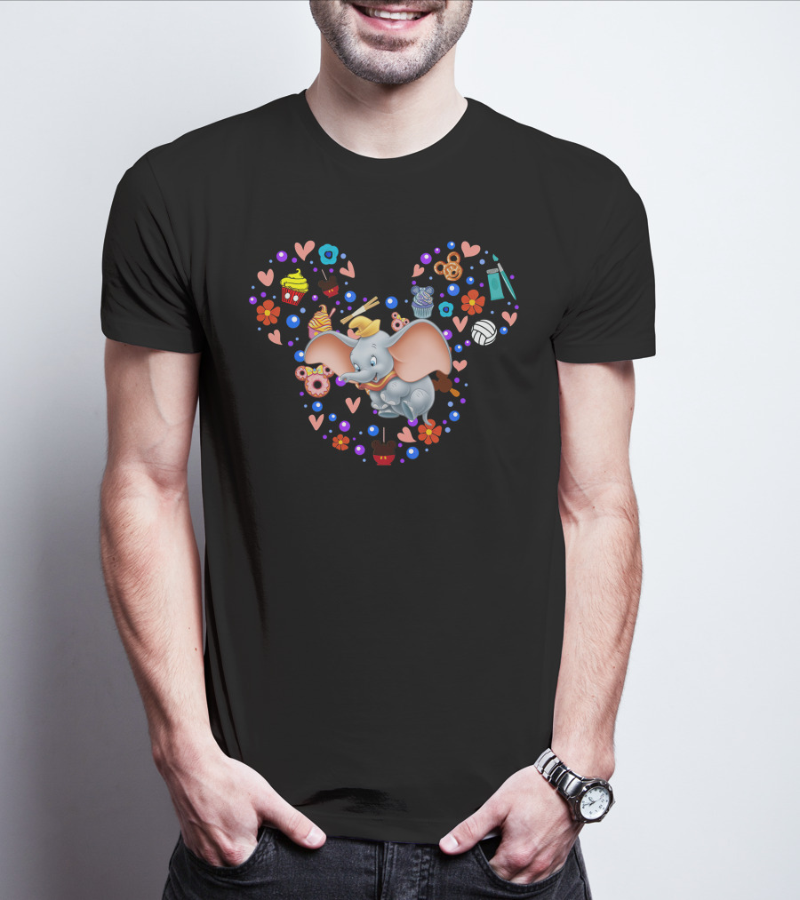 Dumbo Flying Circus With Mickey Mouse Shape Cupcakes And Donuts Balloons T-Shirt