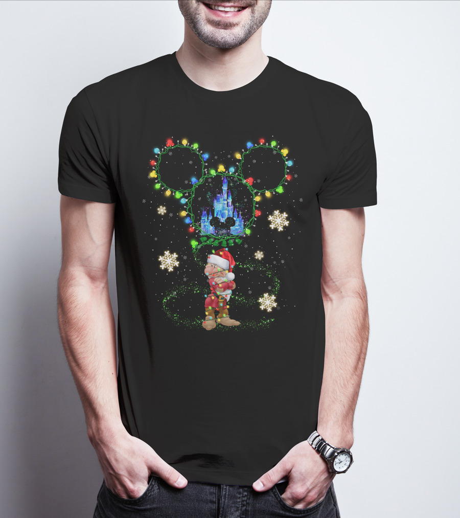 Grumpy Christmas Lights Castle Snowflakes Disney Holiday Magic T-Shirt