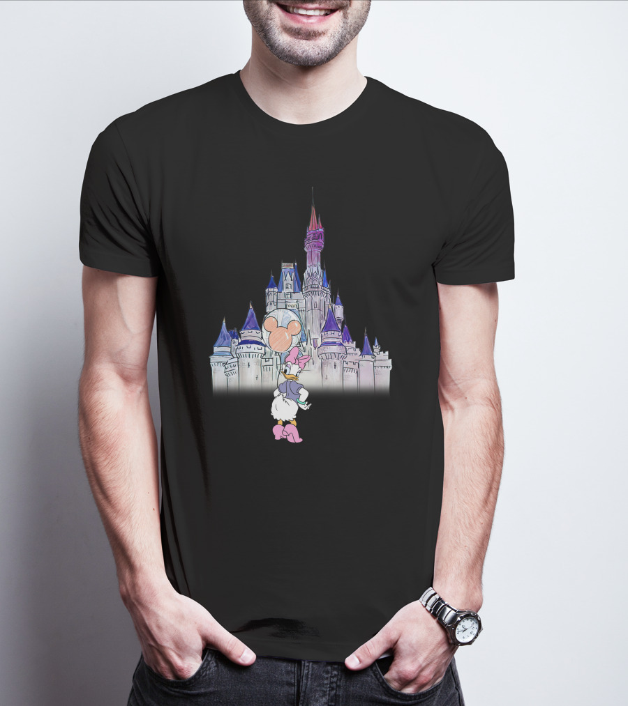 Daisy Duck Holding Mickey Balloon At Disney Castle T-Shirt