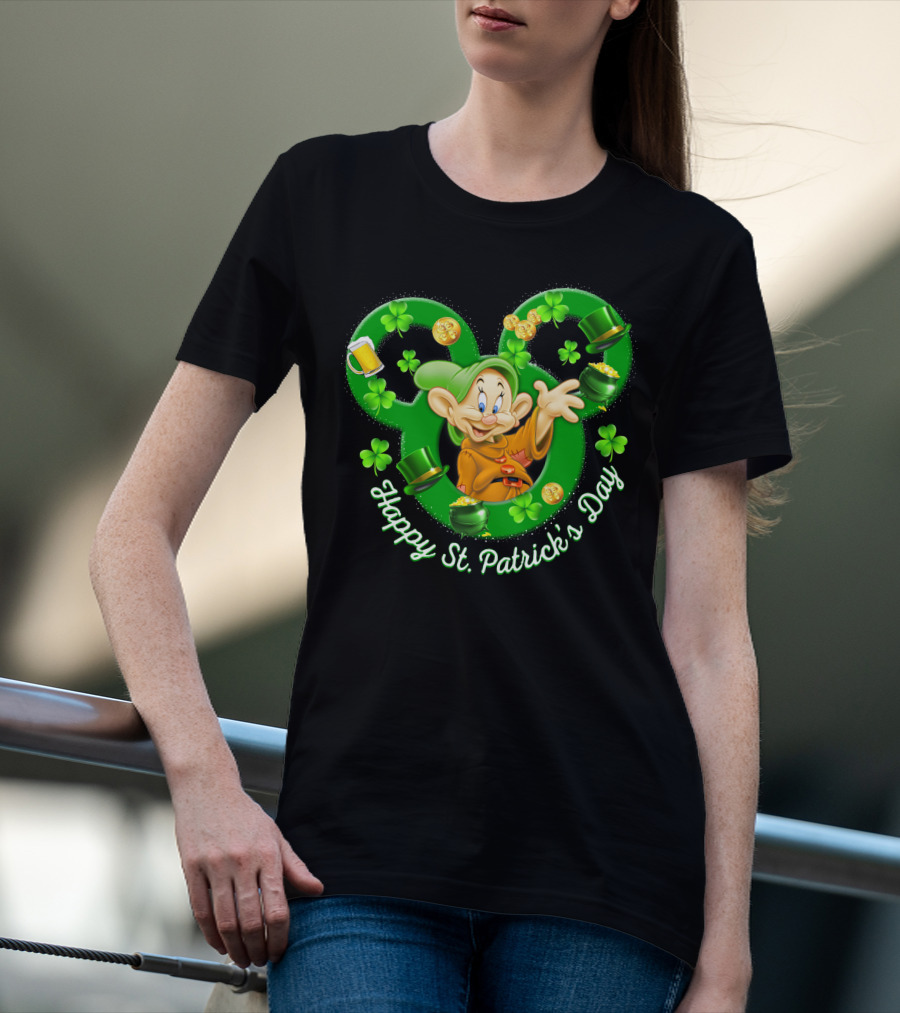 Dopey Happy St. Patrick's Day Shamrocks And Gold Coins T-Shirt