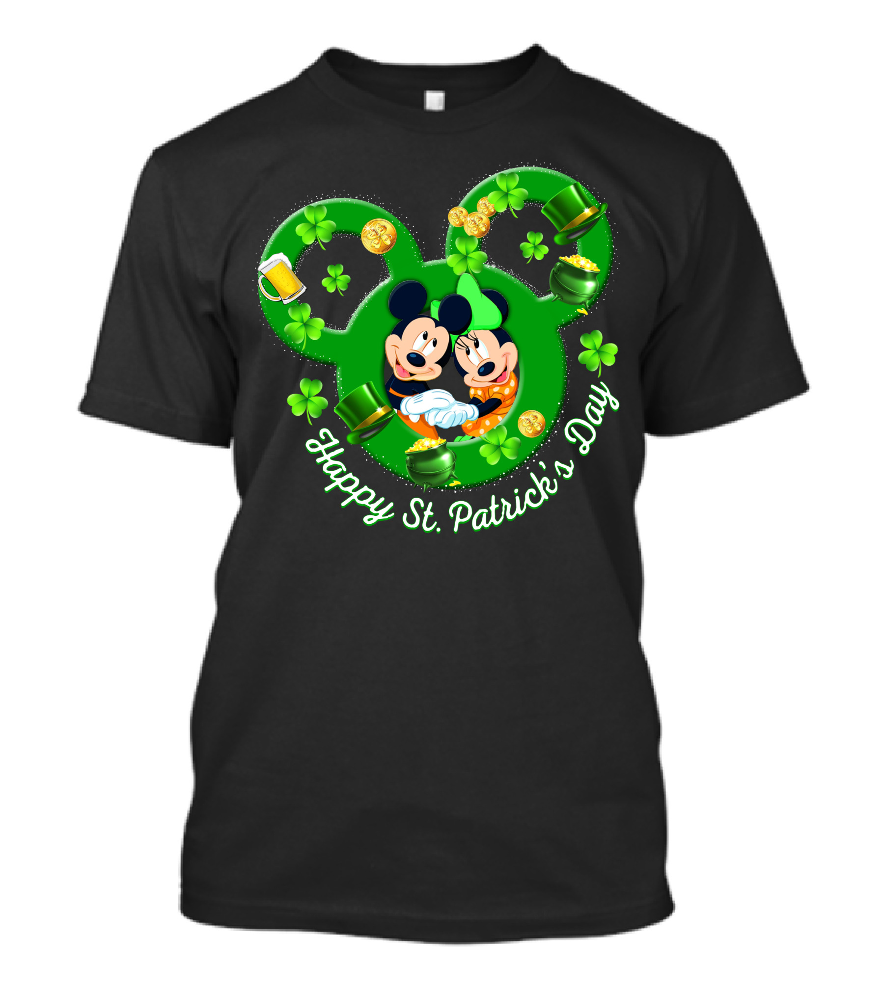Happy St. Patrick's Day Mickey Minnie Shamrocks And Green Hats T-Shirt