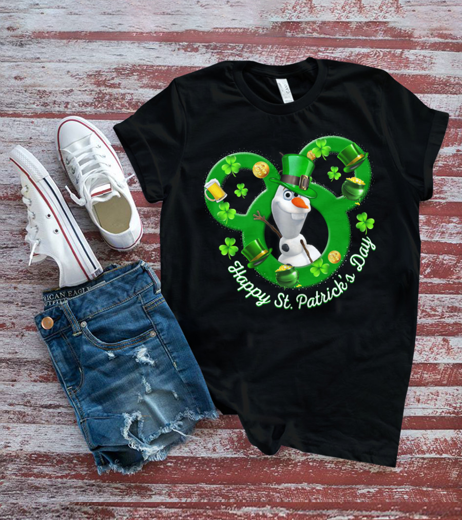 Olaf Happy St. Patrick's Day Mickey Mouse Shamrocks And Hats T-Shirt